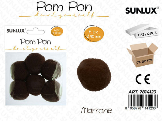 Sunlux Pompon Marrone 6PCS D.40MM