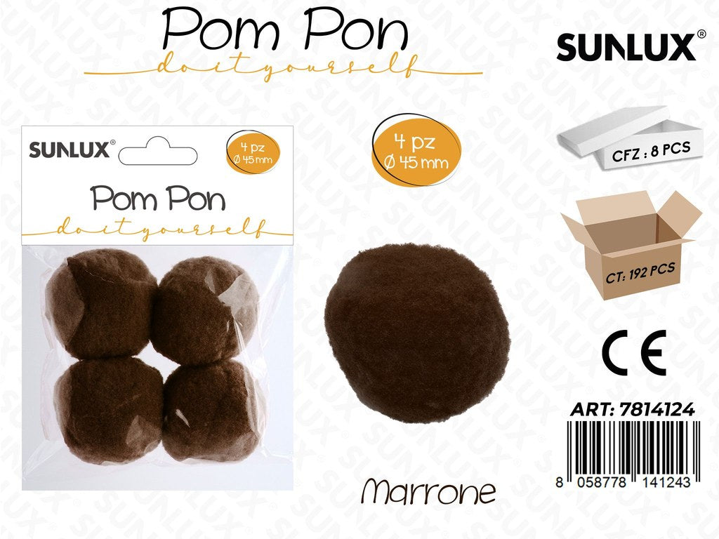 Sunlux Pompon Marrone 4PCS D.45MM