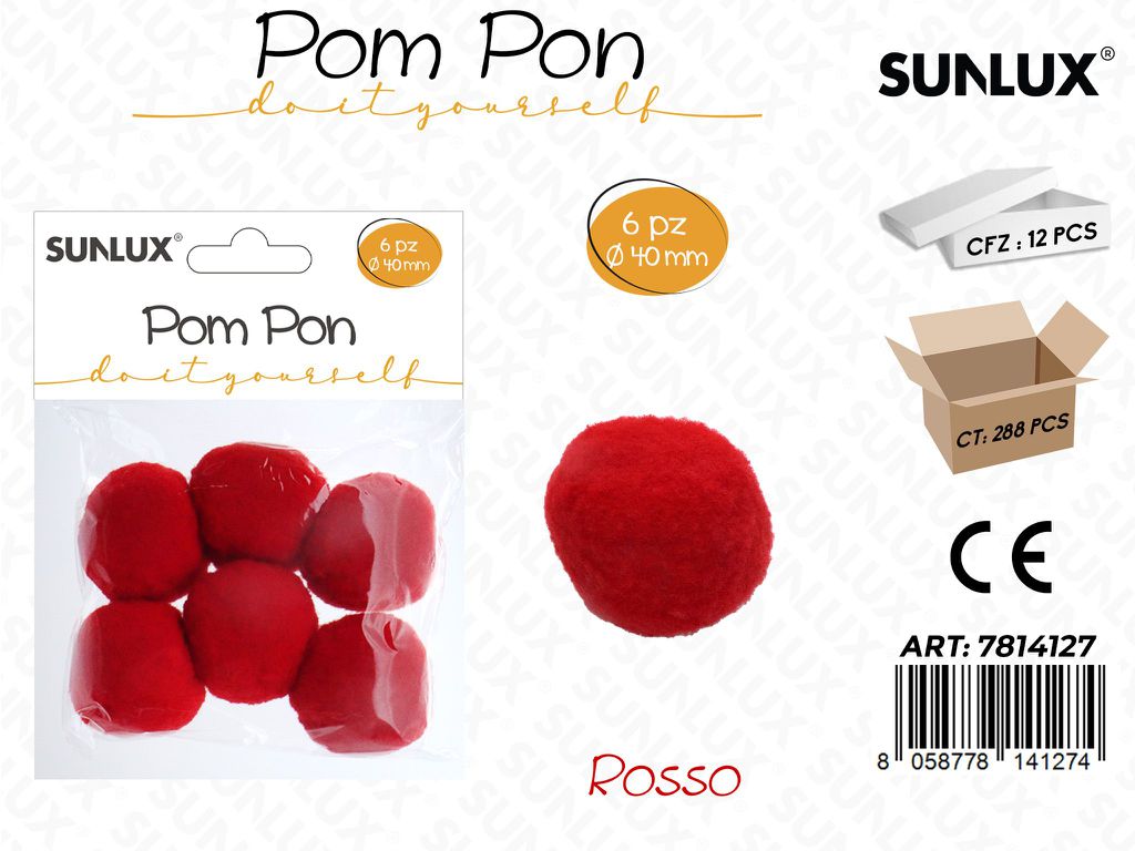Sunlux Pompon Rosso 6PCS D.40MM
