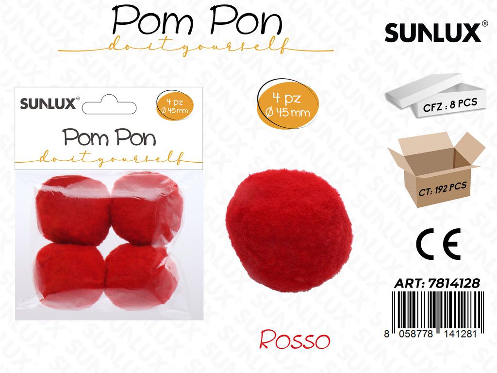 Sunlux Pompon Rosso 4PCS D.45MM