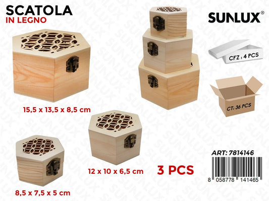 Sunlux Scatola Legno 3PCS Mis. Ass.