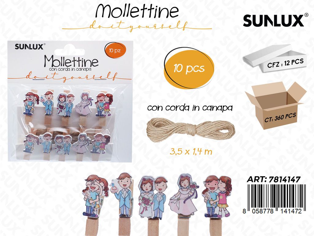 Sunlux Mollettine c/ Corda Sposi 10PCS 3.5*1.4CM