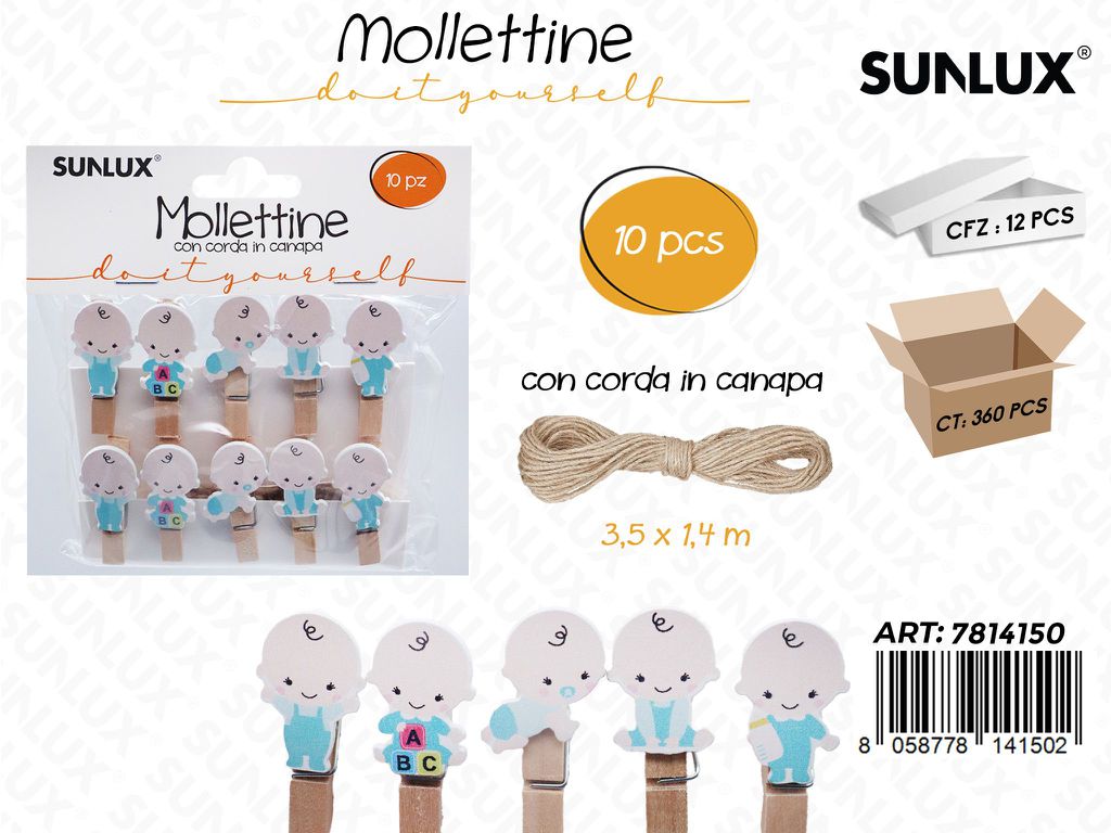 Sunlux Mollettine c/ Corda Baby Boy 10PCS 3.5*1.4CM