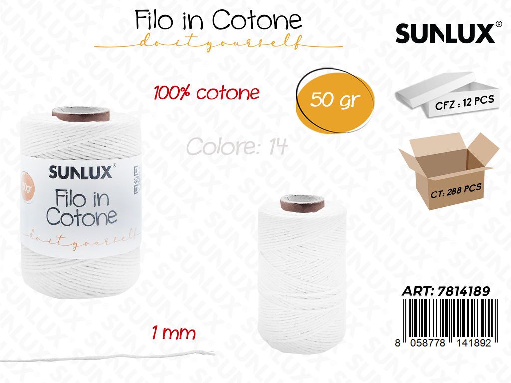 Sunlux Filo in Cotone Bianco 14 50G 1MM