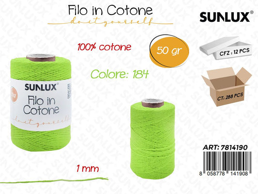 Sunlux Filo in Cotone Verde D14 50G 1MM