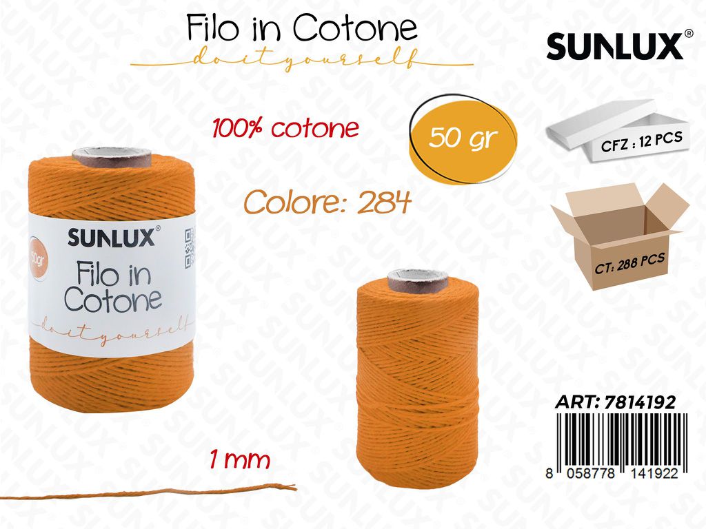 Sunlux Filo in Cotone Arancione D284 50G 1MM