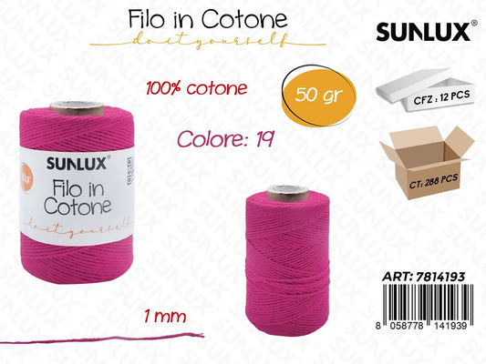 Sunlux Filo in Cotone Rosa D19 50G 1MM