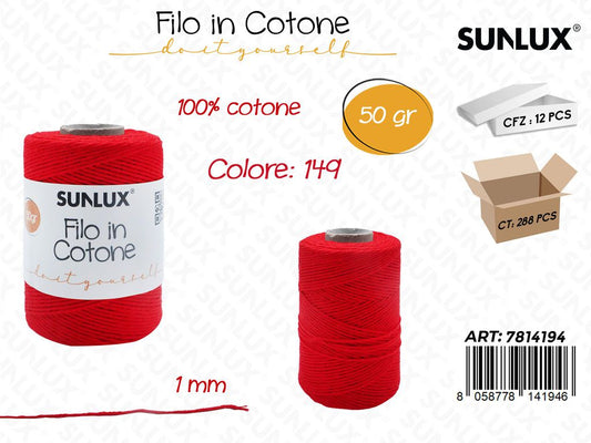 Sunlux Filo in Cotone Rosso D149 50G 1MM