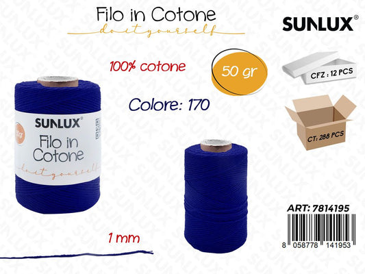 Sunlux Filo in Cotone Blu Reale D170 50G 1MM