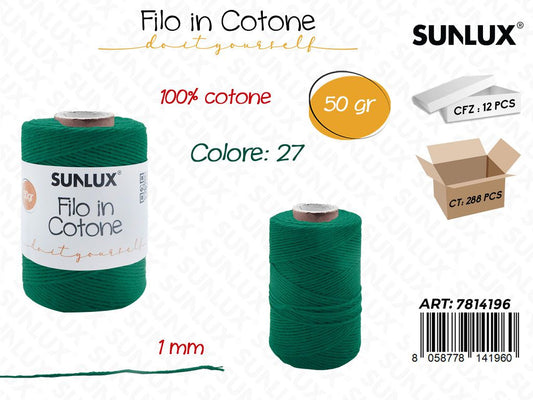Sunlux Filo in Cotone Verde Erba D27 50G 1MM