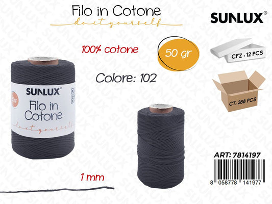 Sunlux Filo in Cotone Grigio D102 50G 1MM