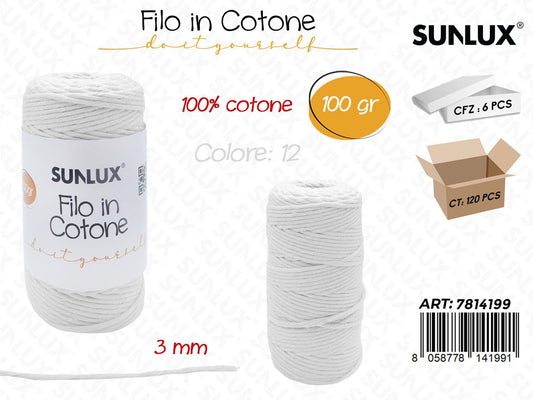 Sunlux Filo in Cotone Bianco L12 100G 3MM