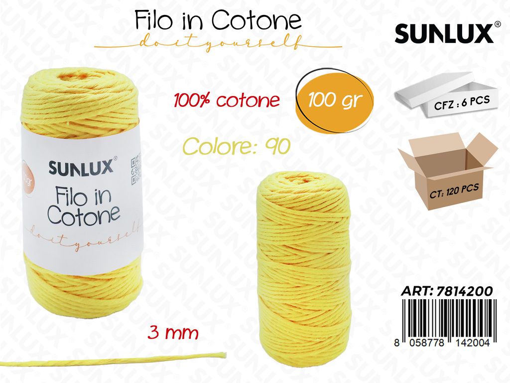 Sunlux Filo in Cotone Giallo CHIA.M90 100G 3MM