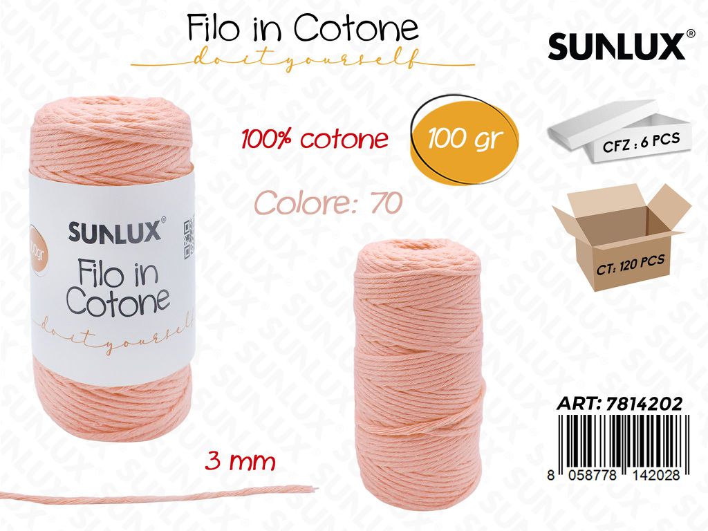 Sunlux Filo in Cotone Pompelmo L70 100G 3MM