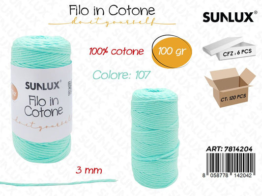 Sunlux Filo in Cotone Verde Menta L107 100G 3MM