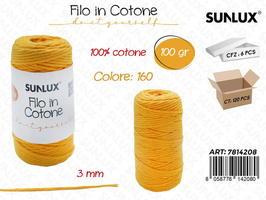 Sunlux Filo in Cotone Arancione Chia. M160 100G 3MM