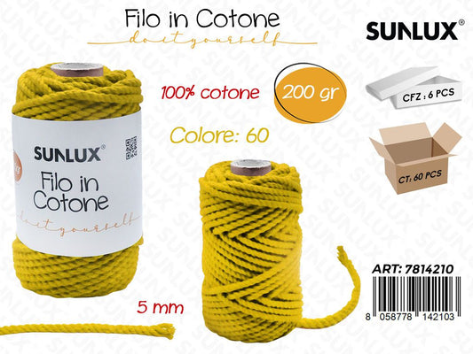 Sunlux Filo in Cotone Giallo M60 200G 5MM