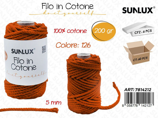 Sunlux Filo in Cotone Rosso D126 200G 5MM