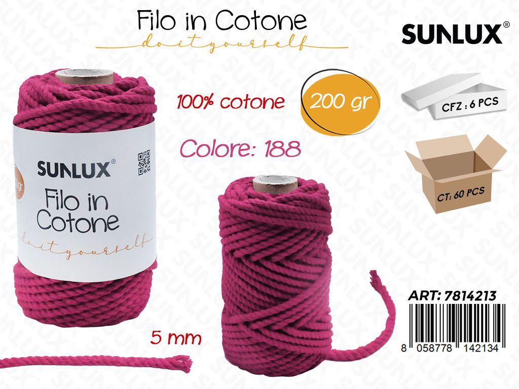 Sunlux Filo in Cotone Fucsia D188 200G 5MM