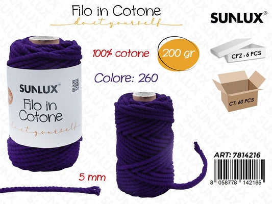 Sunlux Filo in Cotone Viola Sc. D260 200G 5MM