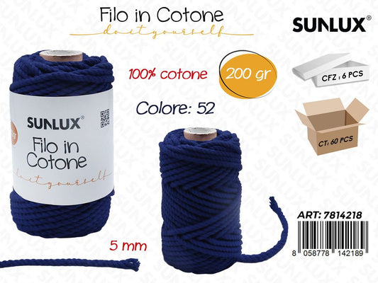 Sunlux Filo in Cotone Blu Scu. D52 200G 5MM