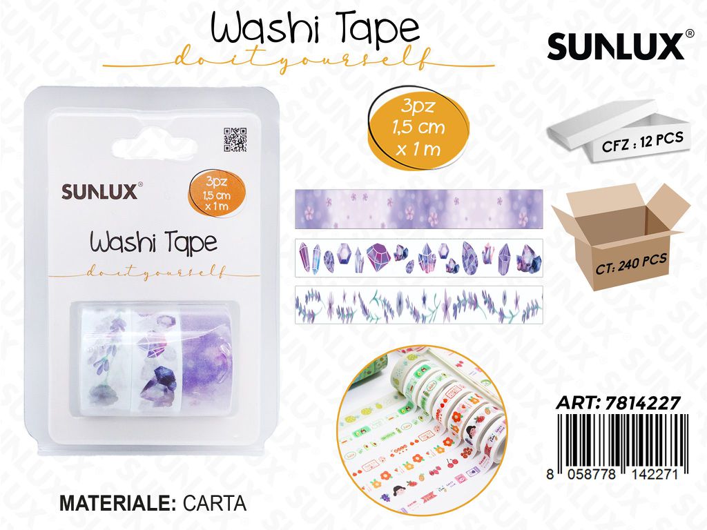 WASHI TAPE 3PCS ASS. 1.5CM*1MT