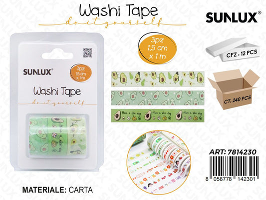 Sunlux Washi Tape 3PCS Ass. 1.5CM*1MT