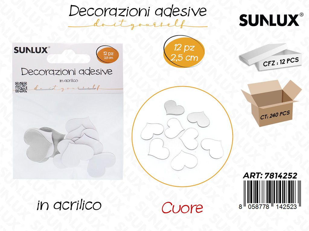 Sunlux Dec. Adesive Cuore 12PCS 2.5CM