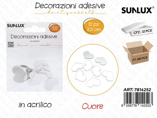 Sunlux Dec. Adesive Cuore 12PCS 2.5CM