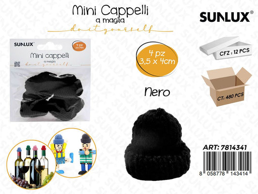 Sunlux Mini Cappello a Maglia Nero 4PCS 3.5*4CM