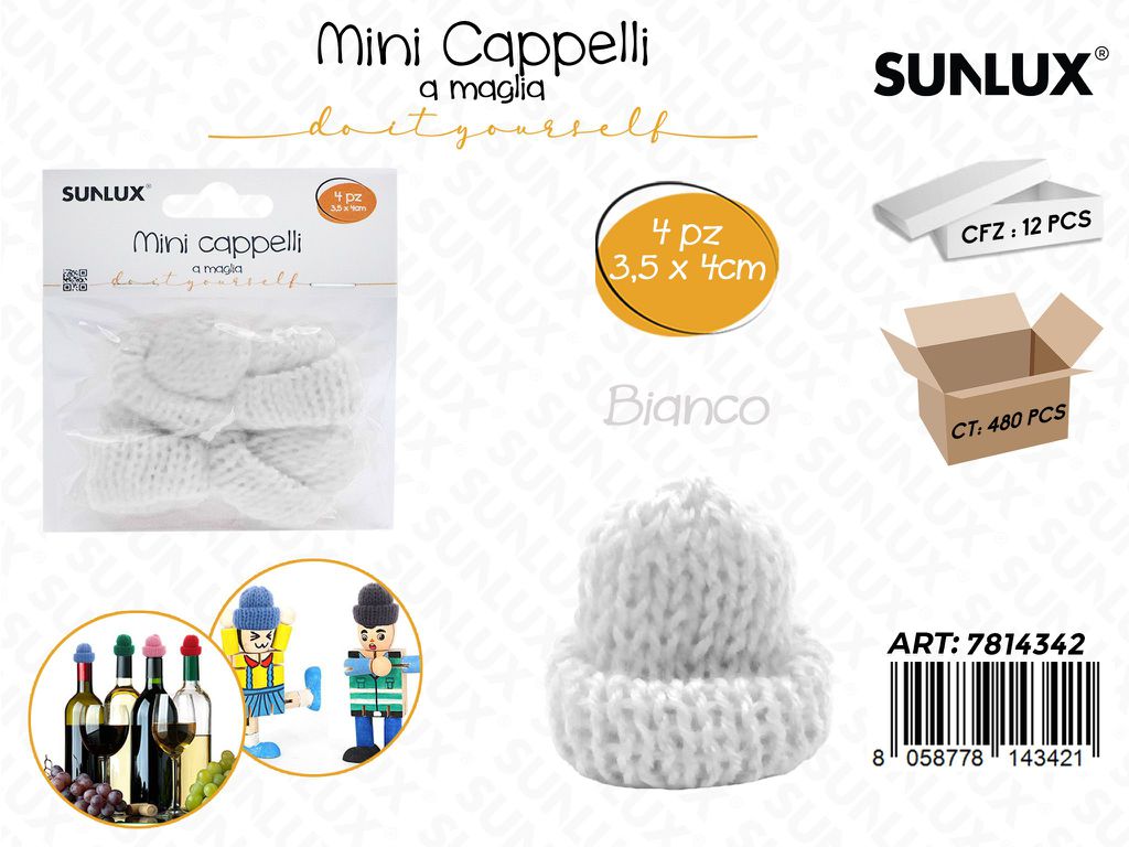 Sunlux Mini Cappello a Maglia Bianco 4PCS 3.5*4CM