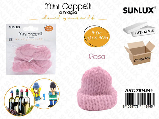 Sunlux Mini Cappello a Maglia Rosa 4PCS 3.5*4CM