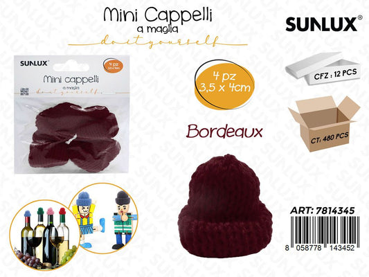 Sunlux Mini Cappello a Maglia Bordeux 4PCS 3.5*4CM