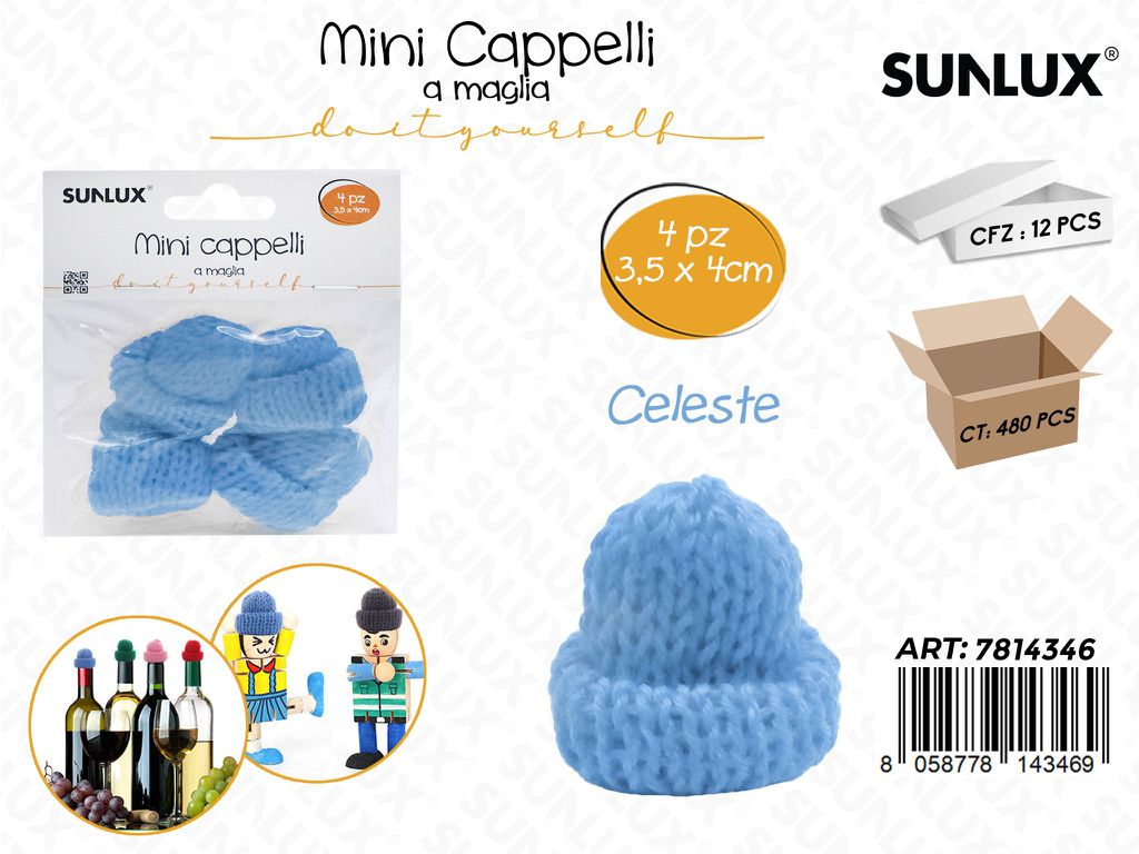 Sunlux Mini Cappello a Maglia Celeste 4PCS 3.5*4CM