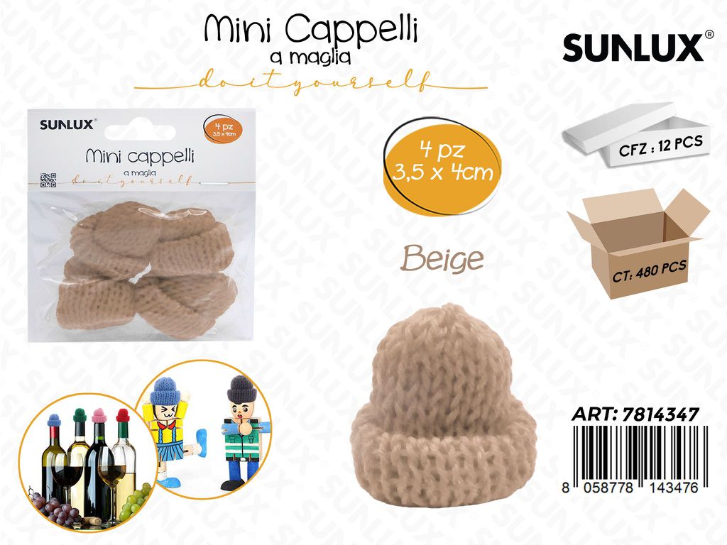 Sunlux Mini Cappello a Maglia Beige 4PCS 3.5*4CM