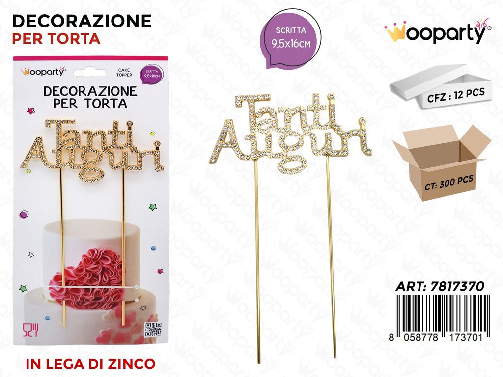 DEC. PER TORTA TANTI AUGURI C/BRILLANTINI 9.5*16CM