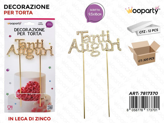 DEC. PER TORTA TANTI AUGURI C/BRILLANTINI 9.5*16CM