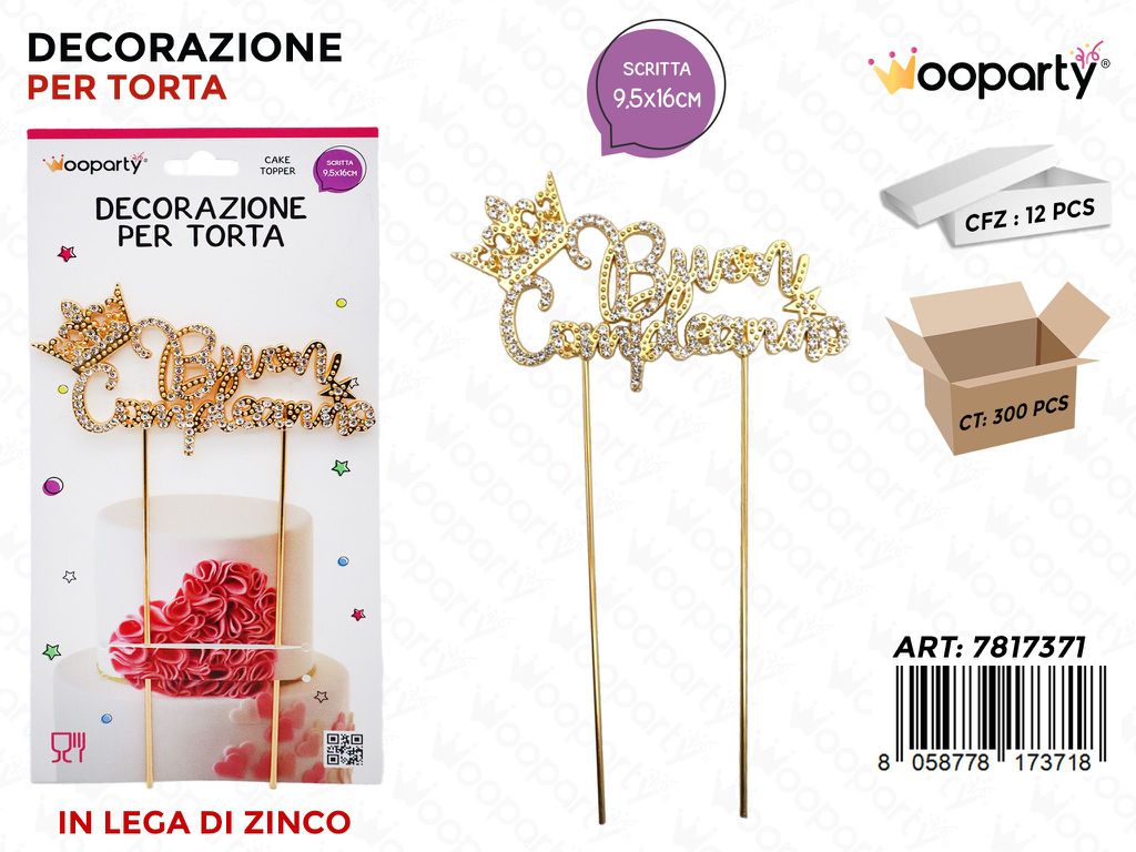 DEC. PER TORTA BUON COMPL. C/BRILLANTINI 9.5*16CM