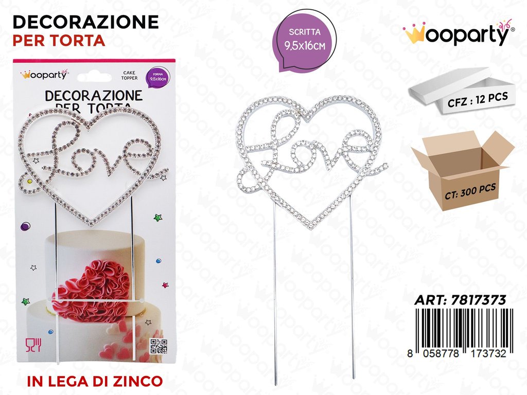 DEC. PER TORTA LOVE C/BRILLANTINI 9.5*16CM