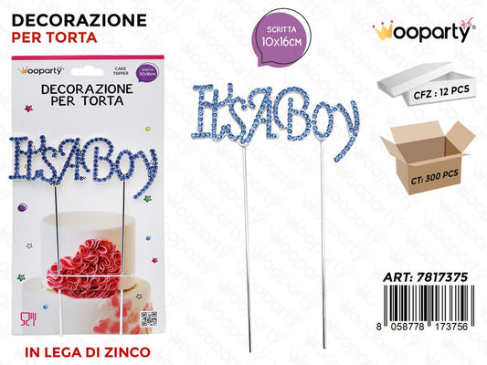 DEC. PER TORTA ITS A BOY C/BRILLANTINI 10*16CM