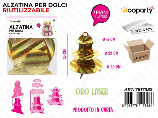 Wooparty Alzatina per Dolci Oro Laser 3PIANI 35CM