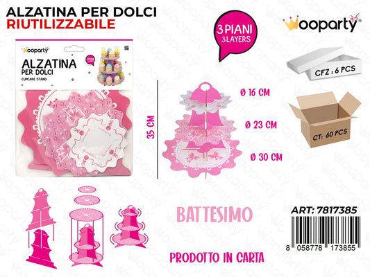 Wooparty Alzatina per Dolci Batt. Rosa 3PIANI 35CM