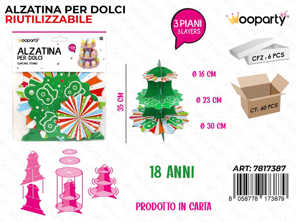 Wooparty Alzatina per Dolci 18 Anni 3PIANI 35CM