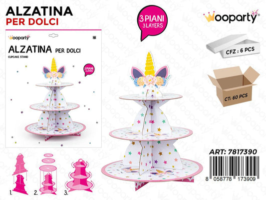 Wooparty Alzatina per Dolci 3PIANI Unicorn 39CM
