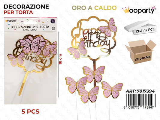 DEC. PER TORTA BUON COMPLEANNO ORO CALDO 5PCS 18CM /PZ DA 12**