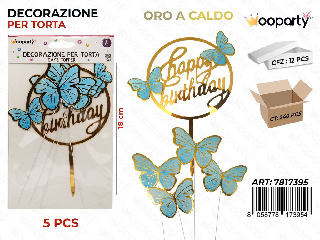 DEC. PER TORTA BUON COMPLEANNO ORO CALDO 5PCS 18CM /PZ DA 12**