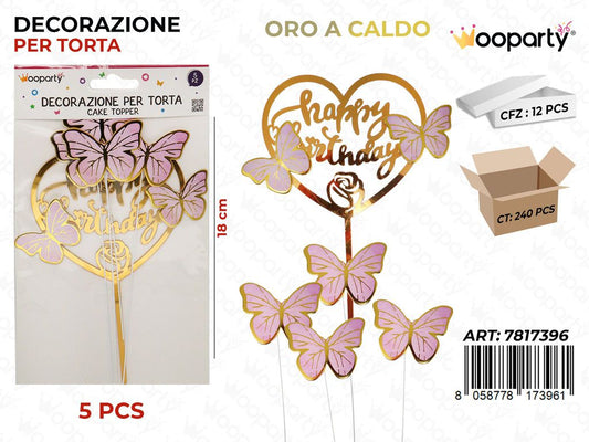 DEC. PER TORTA BUON COMPLEANNO ORO CALDO 5PCS 18CM /PZ DA 12**