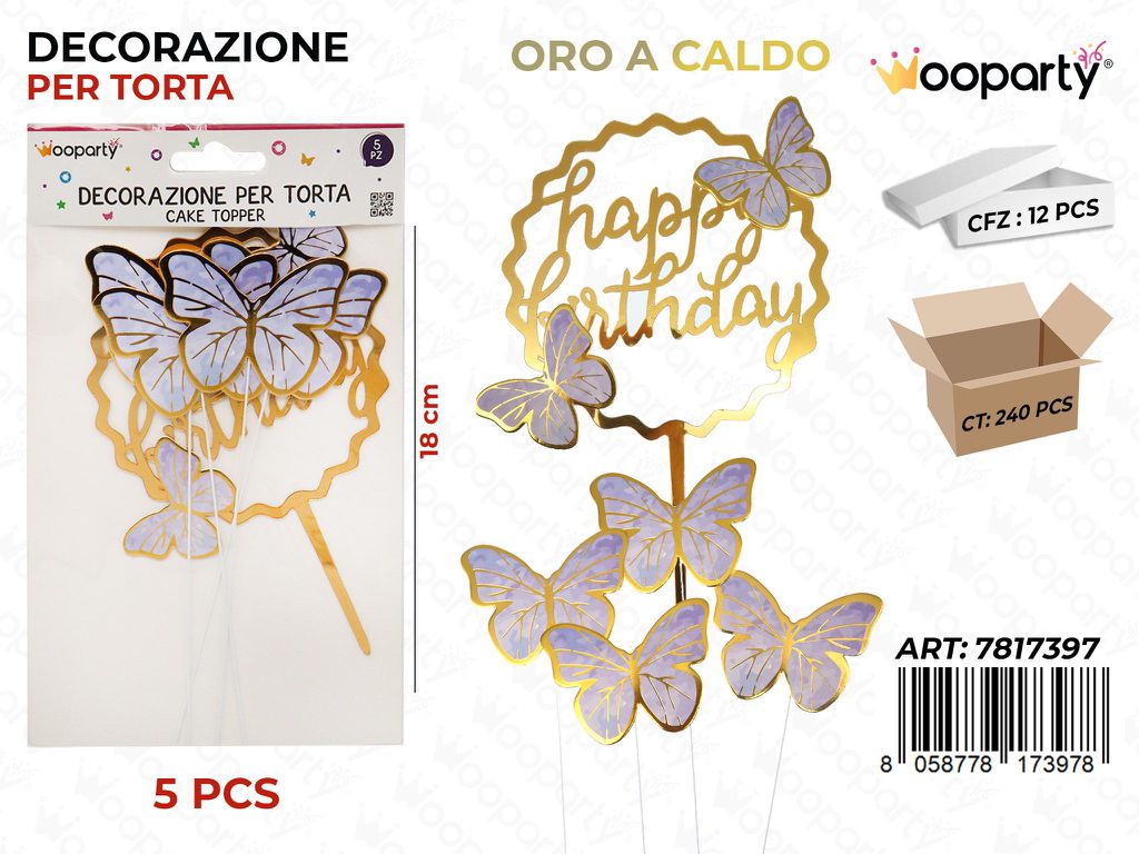 DEC. PER TORTA BUON COMPLEANNO ORO CALDO 5PCS 18CM /PZ DA 12**