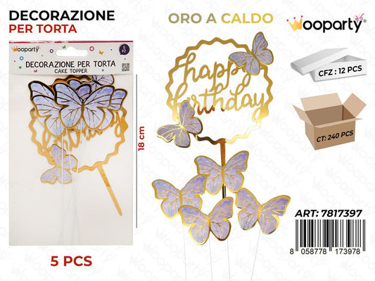 DEC. PER TORTA BUON COMPLEANNO ORO CALDO 5PCS 18CM /PZ DA 12**