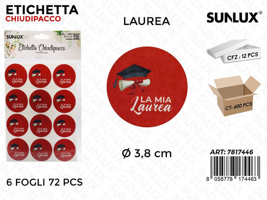Sunlux Etichetta Chiudipacco Laurea 72PCS D.3.8CM